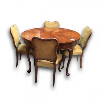 Dining Table and Chairs - walnut wood - 1920
